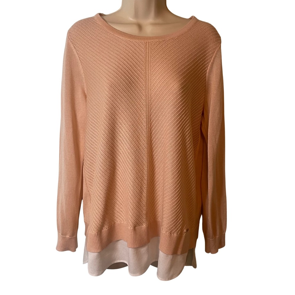 Calvin Klein Women's Chevron Layered Knit Sweater Size‎ M Peach Office Classic
